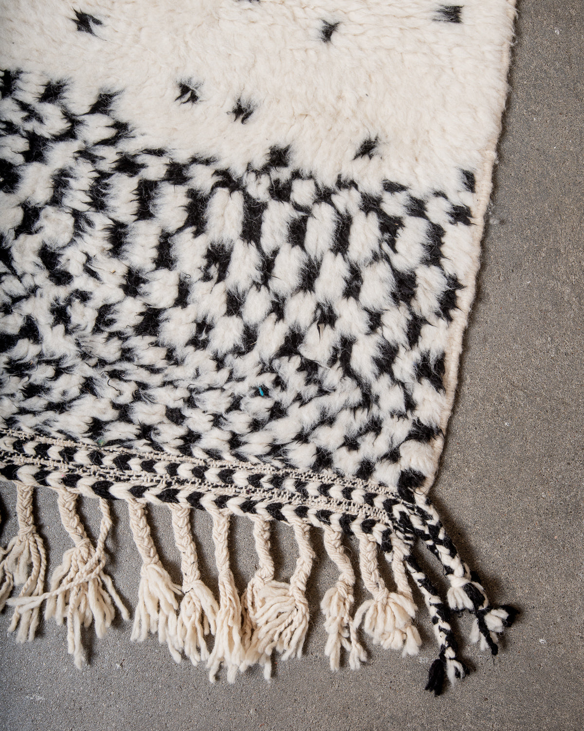 Modern, designer, handcrafted Berber rug from Morocco. Beniourain carpet with beautiful colours and patterns and fluffy wool texture.